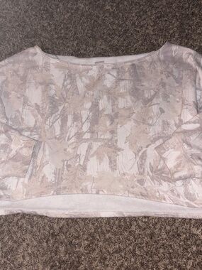 Hollister Beige Floral Cropped Long-Sleeve Top